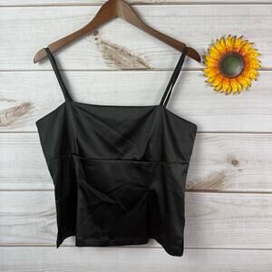 Paradox Black Satin Square Neck Spaghetti Strap Tank Top Womens Size 12